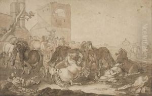 A Group Of Horses by Georg Philipp Rugendas I