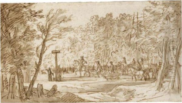 A Hunting Party In A Woodland Clearing - view 1