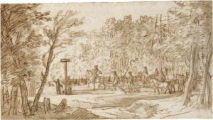 A Hunting Party In A Woodland Clearing