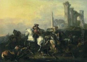Scena Di Battaglia Con Rudere Sullo Sfondo Scena Di Battaglia Con Rudere Sullo Sfondo