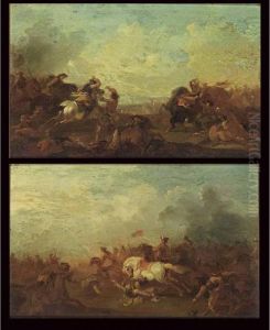 A Pair Of Cavalry Battles by Georg Philipp Rugendas I