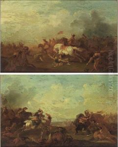 A Pair Of Cavalry Battles by Georg Philipp Rugendas I