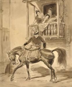 Damitas En Un Balcon Y Gaucho A Caballo