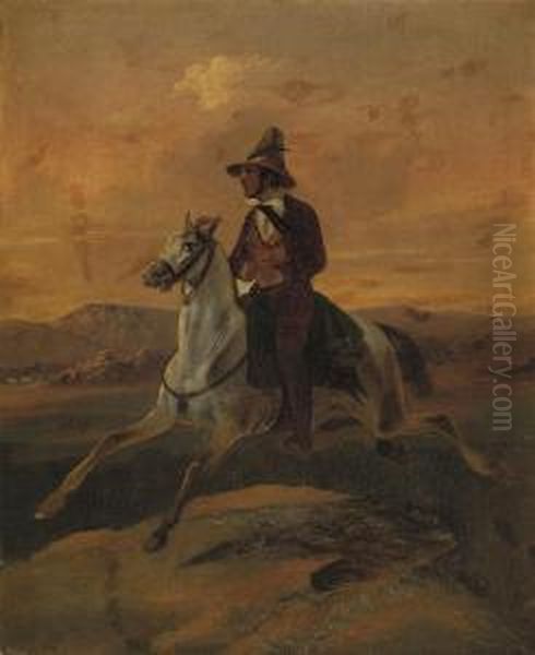 A Gaucho On Horseback At Sunset - view 1