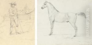A Folio Of Twelve Sketches Of Figures, A Horse And Cattle