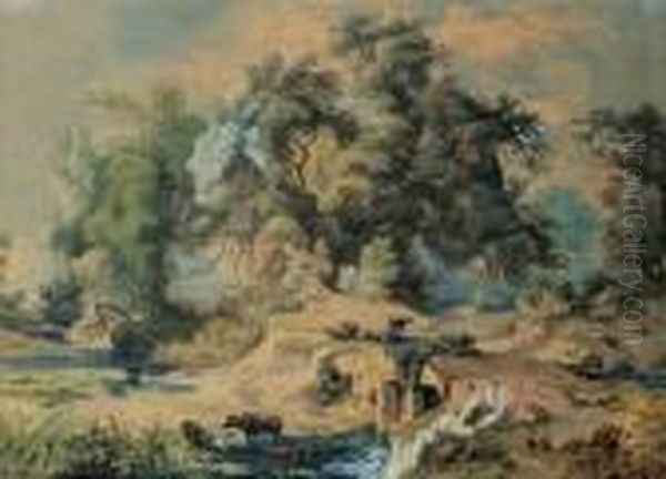 Sudamerikanische Landschaft Mit Rindern An Der Tranke. - view 1