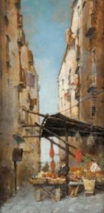 Sudliches Gasschen Mit Marktstand by Pasquale Ruggiero