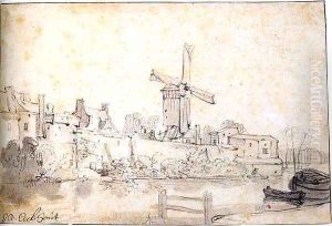 The City Walls of Delft with the Mill Called The Rose by Gerbrand Van Den Eeckhout
