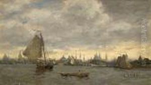 Hafenszene Mit Zahlreichen Segelbooten Unter Dunklem Himmel. Hafenszene Mit Zahlreichen Segelbooten Unter Dunklem Himmel.