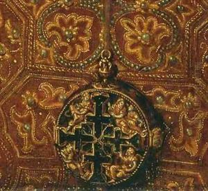 Gilt and enamel reliquary with emblems of the Four Evangelists by Hans Eworth