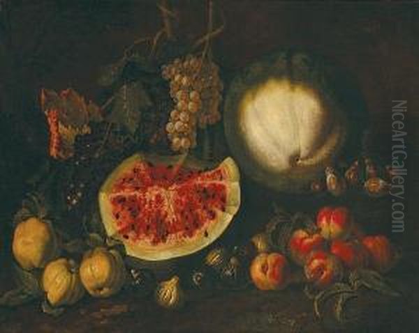 Natura Morta
Con Cocomeri, Uva, Pesche E Fichi - view 1
