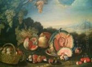Still Life With Fruit In A Landscape by Giovanni Battista Ruoppolo