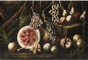 A Still Life With Watermelons, Grapes, Pears And Peaches by Giovanni Battista Ruoppolo