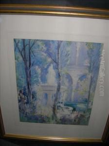 Figure By Afountain In A Mediterranean Garden by George Robert Rushton