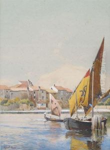 Sailing Ships On A Southern Canal. by Robert Russ
