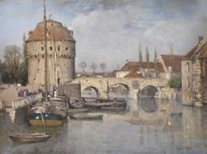 Motiv In Utrecht:brucke Und Wasserturm