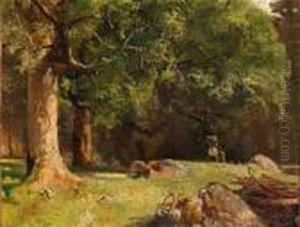 Heimkehrendes Bauernpaar In Einer Waldlandschaft