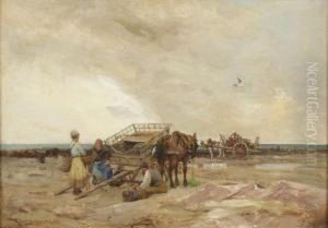 Mussel Gatherers On The Brittany Coast by Robert Russ