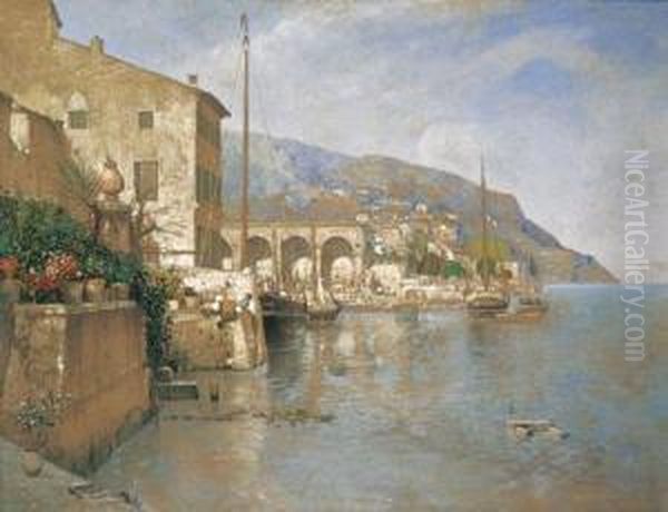 Houses And Figures By The Lake - view 1