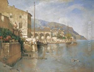 Houses And Figures By The Lake