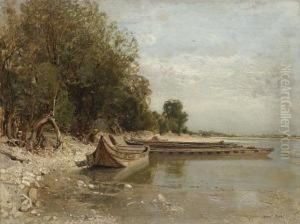 Lake Scene With Moored Rowing Boats