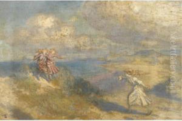 Three Girls Playing In The Dunes - view 1