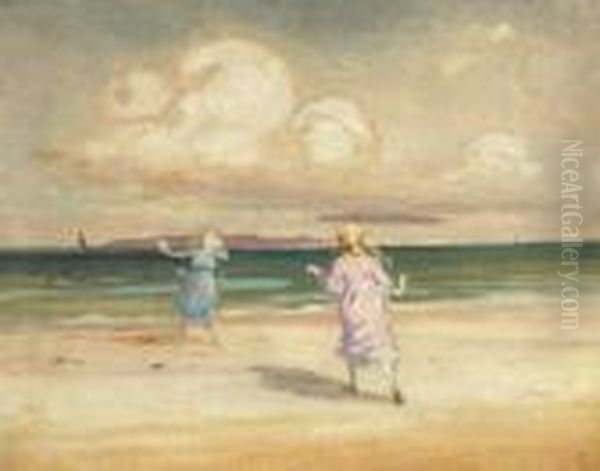 Two Girls Playing By The Seashore - view 1