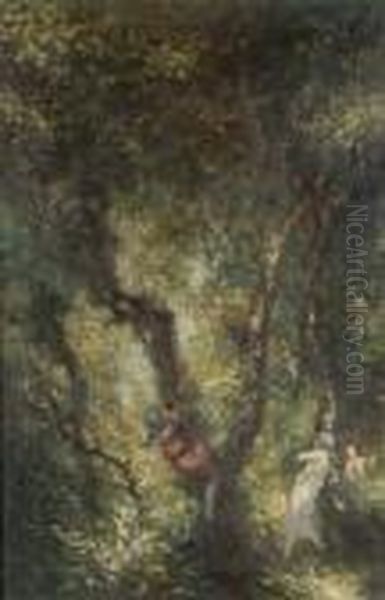Girls Playing In A Forest - view 1