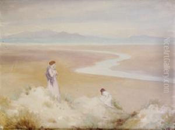 Two Figures Overlooking A Beach - view 1