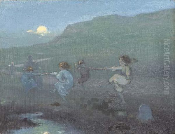 Children Dancing At Dusk - view 1