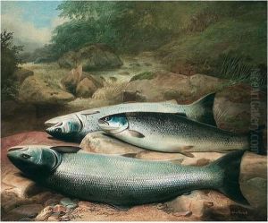 Salmon On The River Bank by John Russell