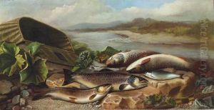 Trout And A Bleak On A River Bank by John Russell