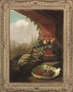 Assorted Fruit By A Window, A Landscape Beyond by John Russell