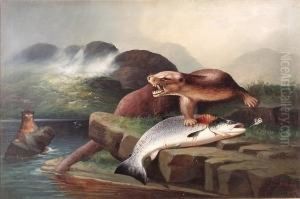 Otters With Salmon