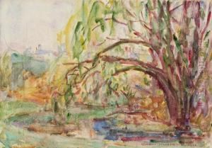 Tree With Village In The Background by John Peter Russell