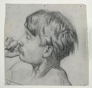 Head Of A Young Man Smoking A Cigarette by John Peter Russell
