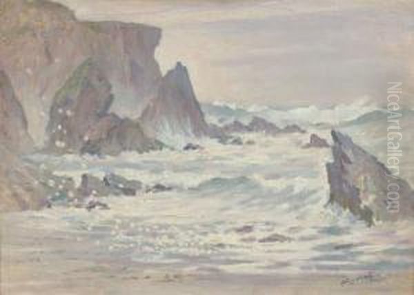 Ecole Australienne, Effet De Vagues Aupres Des Falaises De Vazen A Belle-isle - view 1