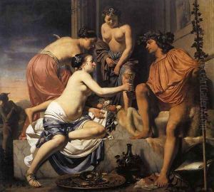 Nymphs Offering the Young Bacchus Wine, Fruit and Flowers 1670-78 by Caesar Van Everdingen