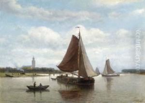 Ships At Low Tide With A Village Beyond