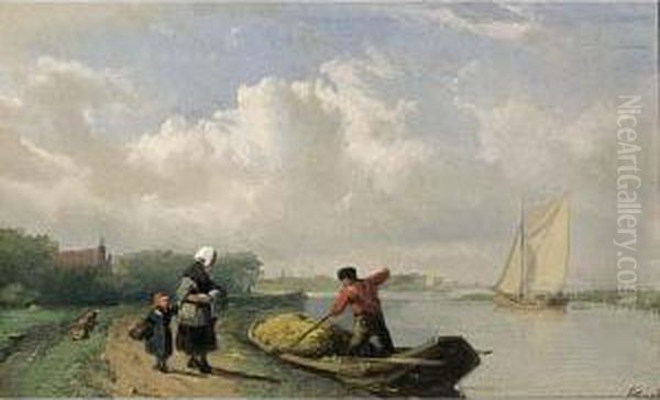 Figures Passing A Skipper And His Barge - view 1