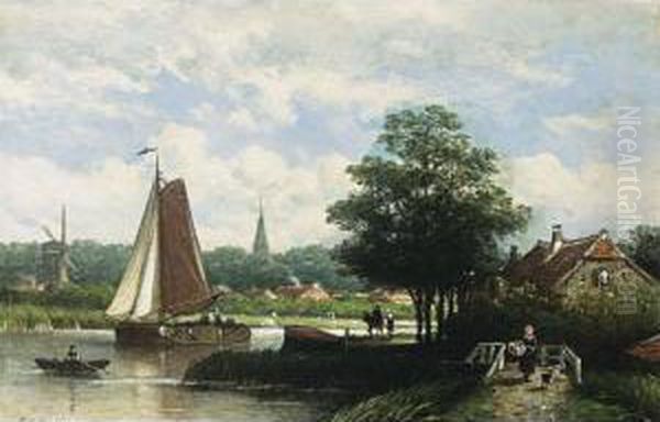 A Sunny River Landscape With Figures On A Path - view 1