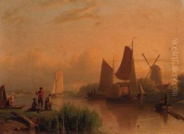 Anglers In A River Landscape - view 1