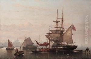 Moored Craft In The Amsterdam "y", The Oosterkerk In Thedistance