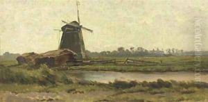 A polderlandscape at dawn by Caesar Van Everdingen