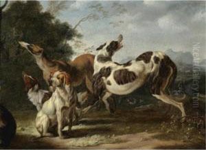 Dogs Getting Ready For The Hunt by Carl Borromaus Andreas Ruthart