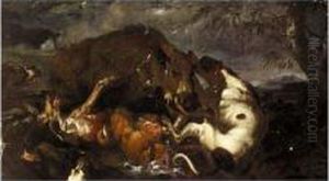 Wild Boar Hunt by Carl Borromaus Andreas Ruthart