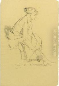 Woman Lacing Her Boots by Albert Rutherston
