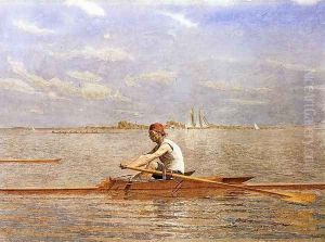 John Biglin in a Single Scull I by Thomas Cowperthwait Eakins