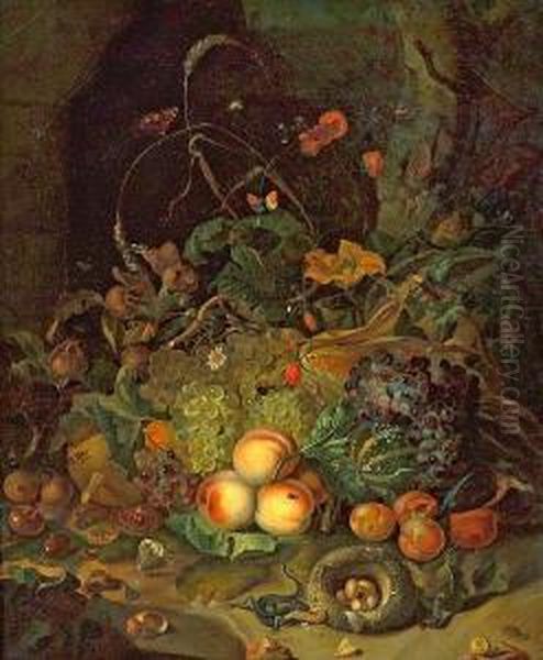 A Still Life With Flowers, Fruits Andinsects - view 1