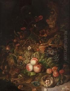 A Forest Floor Still Life With
Grapes, Peaches, Plums And Other Fruit Along With Snails, A Lizard And
Other Animals by Rachel Ruysch